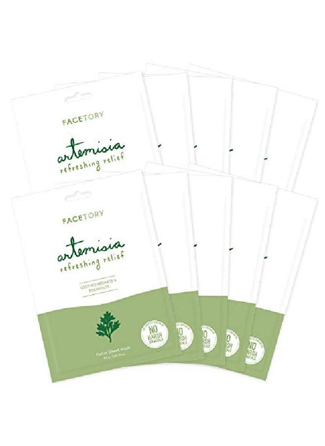 FACETORY - Artemisia Refreshing Relief Sheet Mask With Artemisia Extract Soft Sheet Mask For All Skin Types Soothing And Balancing Face Mask (Pack Of 10) - Image 1