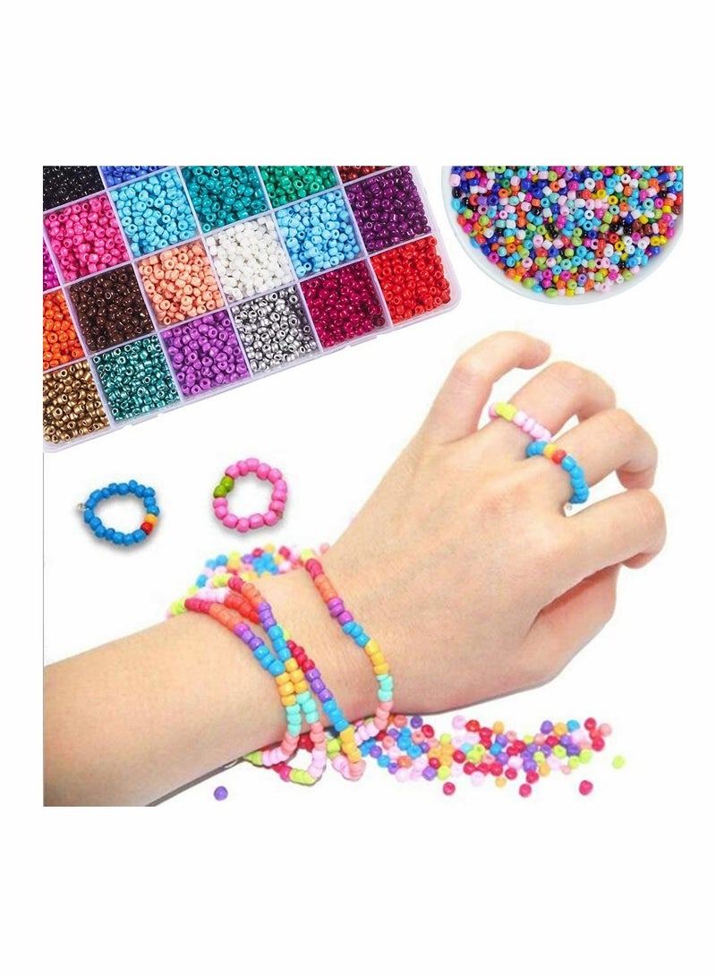 KASTWAVE خرز بذور لصنع الأساور، 2 مم خرز زجاجي ملون صغير لصنع المجوهرات والحرف اليدوية 24000 قطعة مع صندوق تخزين 24 شبكة (24 لون) - Image 4