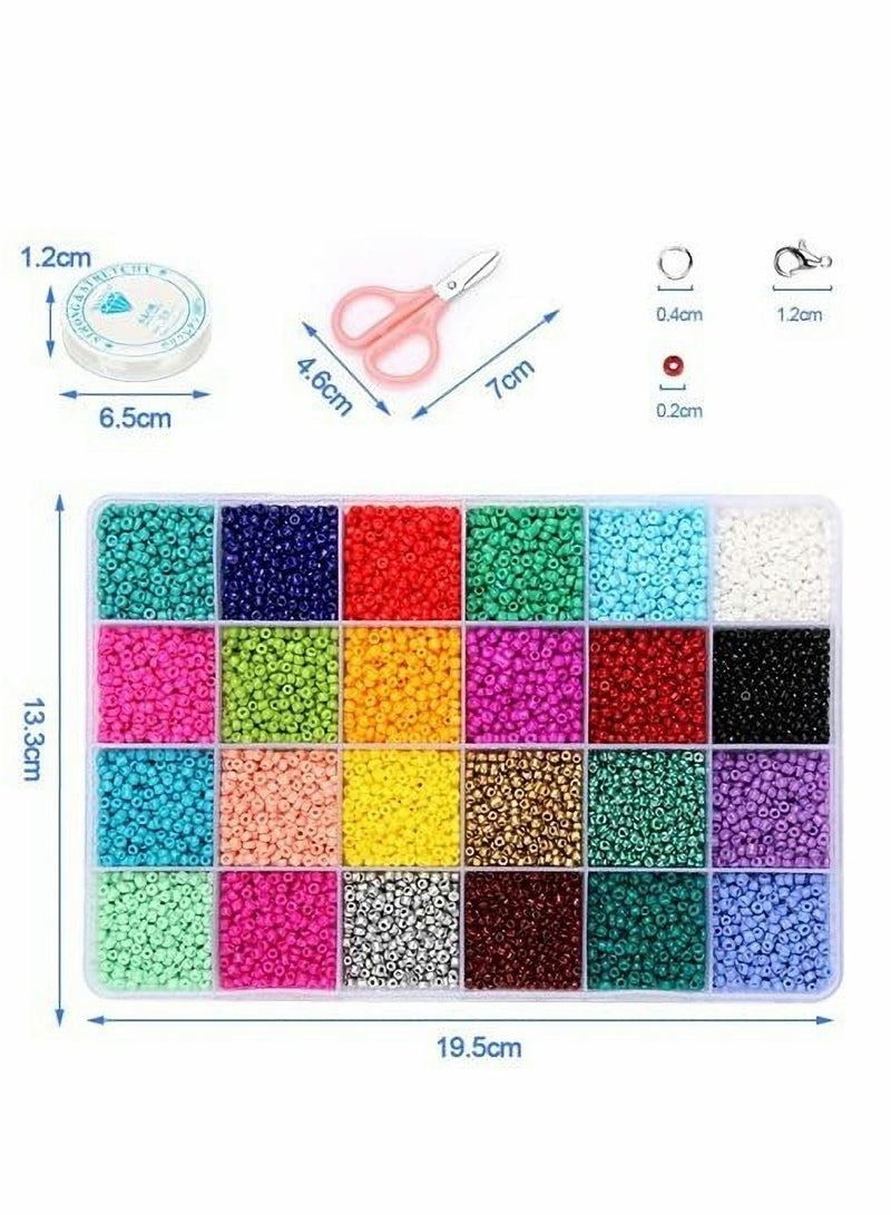 KASTWAVE خرز بذور لصنع الأساور، 2 مم خرز زجاجي ملون صغير لصنع المجوهرات والحرف اليدوية 24000 قطعة مع صندوق تخزين 24 شبكة (24 لون) - Image 2