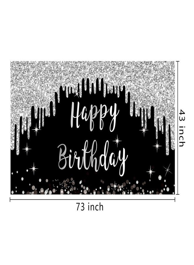 Excelloon Black White Silver Happy Birthday Banner Decorations for Women Girls, Black Silver Happy Birthday Backdrop Sign Party Supplies, 16th 21st 30th 40th 50th 60th 70th Birthday Poster Background Decor - Image 2