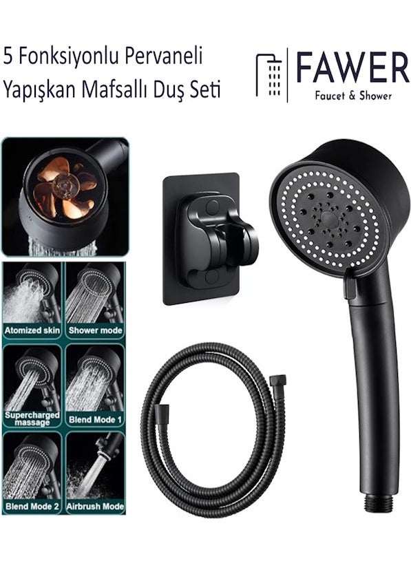 FAWER Faucet & Shower 5-Function Turbo Fan, Braided Hose and Adhesive Joint Shower Set - 409PRVY  - Image 1