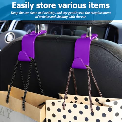 Hanemia Car Seat Headrest Hook, 4PCS Vehicle Seat Back Hanger Storage Organizer for Purse Bag Coat, Auto Interior Hanging Holder Organization Accessories, Universal for SUV Sedan Truck (Purple) - Image 3