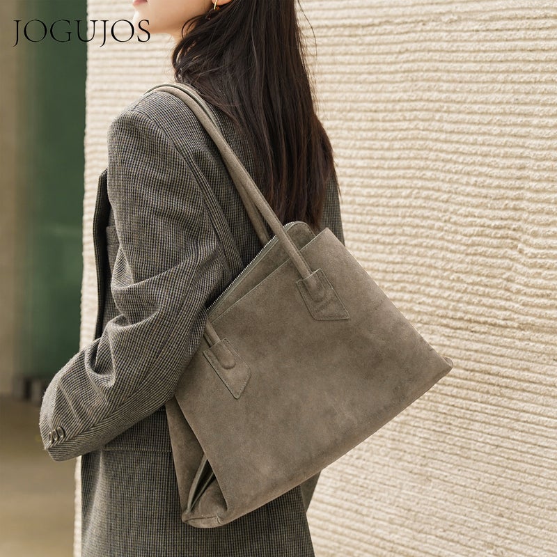 JOGUJOS Women's Genuine Leather Suede Tote Bag - Image 1
