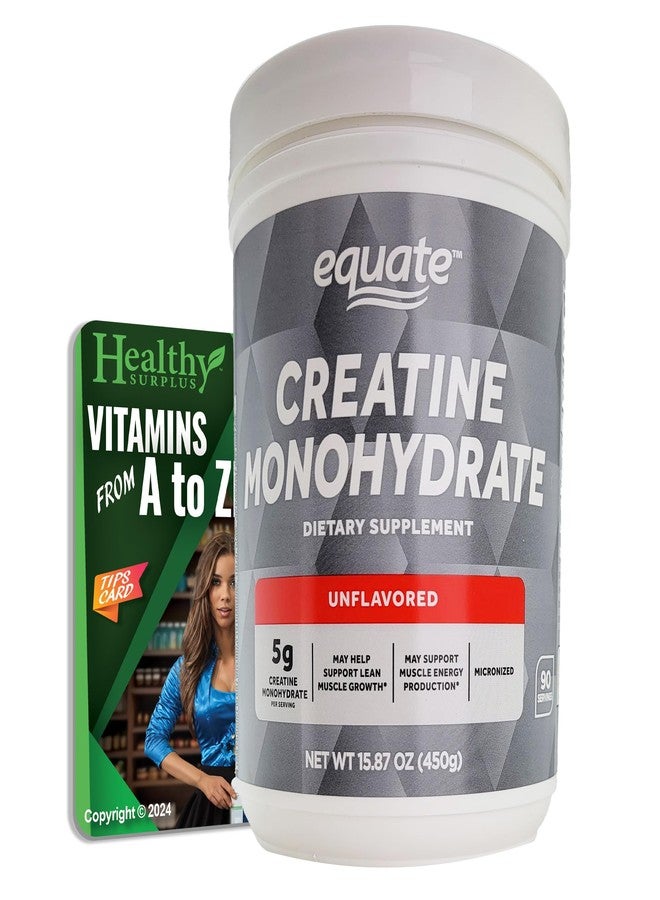 Healthy Surplus Vital Volumes Tips Card and Equate Creatine Monohydrate - 15.87 Oz (450g) - 5g Per Serving - 90 Servings - Image 1