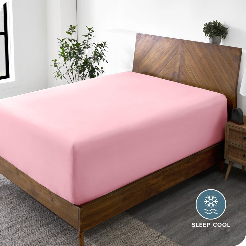 Bare Home Bare Home Queen Fitted Sheet - Extra Deep Pocket Fitted Sheet - Premium 1800 Microfiber - Ultra-Soft Wrinkle Free - Queen Deep Pocket Bottom Sheets (Queen - 11"" to 22"" Pocket  Light Pink)  - Image 3
