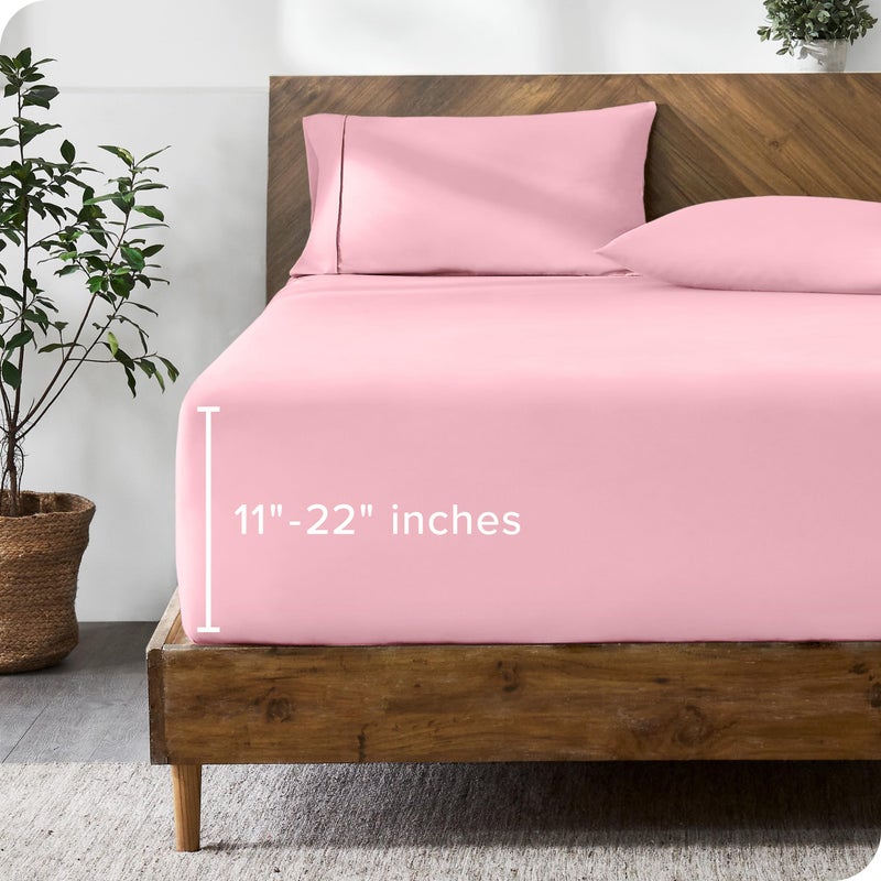 Bare Home Bare Home Queen Fitted Sheet - Extra Deep Pocket Fitted Sheet - Premium 1800 Microfiber - Ultra-Soft Wrinkle Free - Queen Deep Pocket Bottom Sheets (Queen - 11"" to 22"" Pocket  Light Pink)  - Image 1