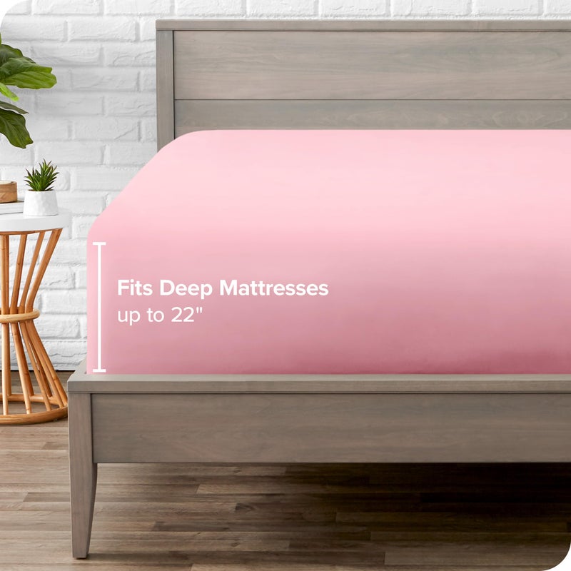 Bare Home Bare Home Queen Fitted Sheet - Extra Deep Pocket Fitted Sheet - Premium 1800 Microfiber - Ultra-Soft Wrinkle Free - Queen Deep Pocket Bottom Sheets (Queen - 11"" to 22"" Pocket  Light Pink)  - Image 5