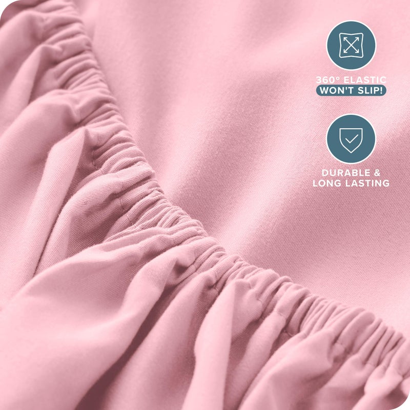 Bare Home Bare Home Queen Fitted Sheet - Extra Deep Pocket Fitted Sheet - Premium 1800 Microfiber - Ultra-Soft Wrinkle Free - Queen Deep Pocket Bottom Sheets (Queen - 11"" to 22"" Pocket  Light Pink)  - Image 4