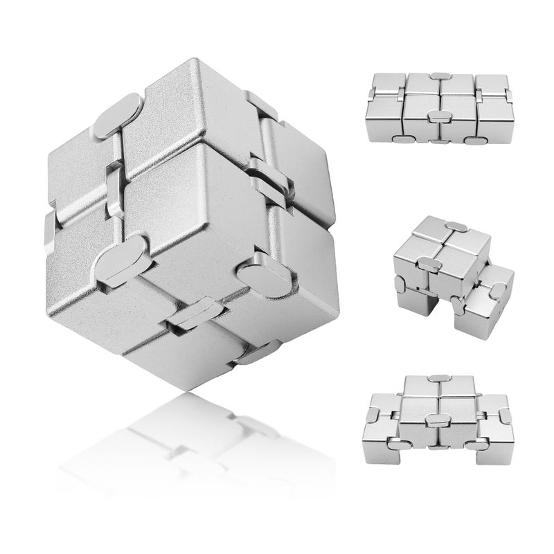 DOLASEV Metal Infinity Cube Aluminum Alloy Infinity Cube with Case Handheld Fidget Cube Desk Fidget Toys for Relieve Stress Anxiety ADHD EDC Silver - Image 2
