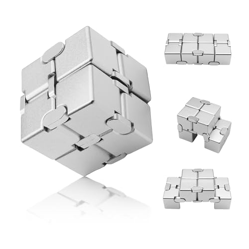 DOLASEV Metal Infinity Cube Aluminum Alloy Infinity Cube with Case Handheld Fidget Cube Desk Fidget Toys for Relieve Stress Anxiety ADHD EDC Silver - Image 1