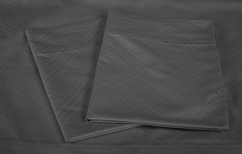 Threadmill Luxury 100% Cotton Queen Bed-Sheets - 800 Thread Count Jacquard Celine Dark Grey, Better Than Egyptian Cotton,4 Pc Striped Bed Set, Damask Sheets with Elasticized Deep Pocket - Image 3