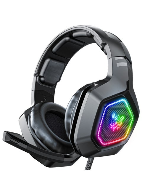 K10 Gaming Headset, Stereo Bass Surround RGB Noise Cancelling Over Ear Headphones Mic and RGB LED Light