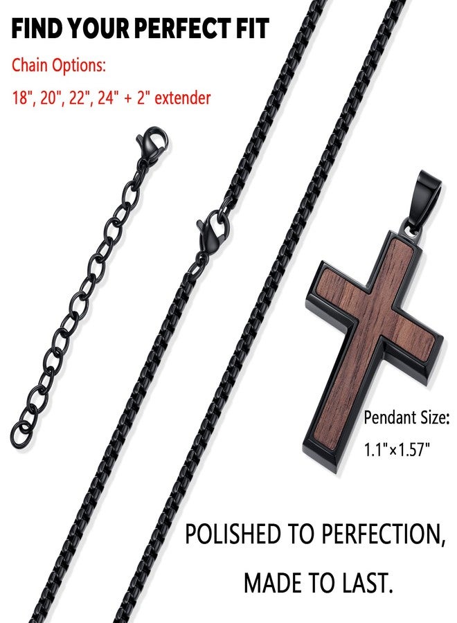 REVEMCN Wooden Cross Necklace for Men Boys - Black Walnut & Stainless Steel Christian Wood Crucifix Pendant with 18-24" Rolo Chain, Inspirational Jewelry Graduation Birthday Gift for Teen Boy Son Dad (A - Black Walnut, 22+2) - Image 3
