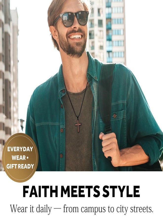 REVEMCN Wooden Cross Necklace for Men Boys - Black Walnut & Stainless Steel Christian Wood Crucifix Pendant with 18-24" Rolo Chain, Inspirational Jewelry Graduation Birthday Gift for Teen Boy Son Dad (A - Black Walnut, 22+2) - Image 4