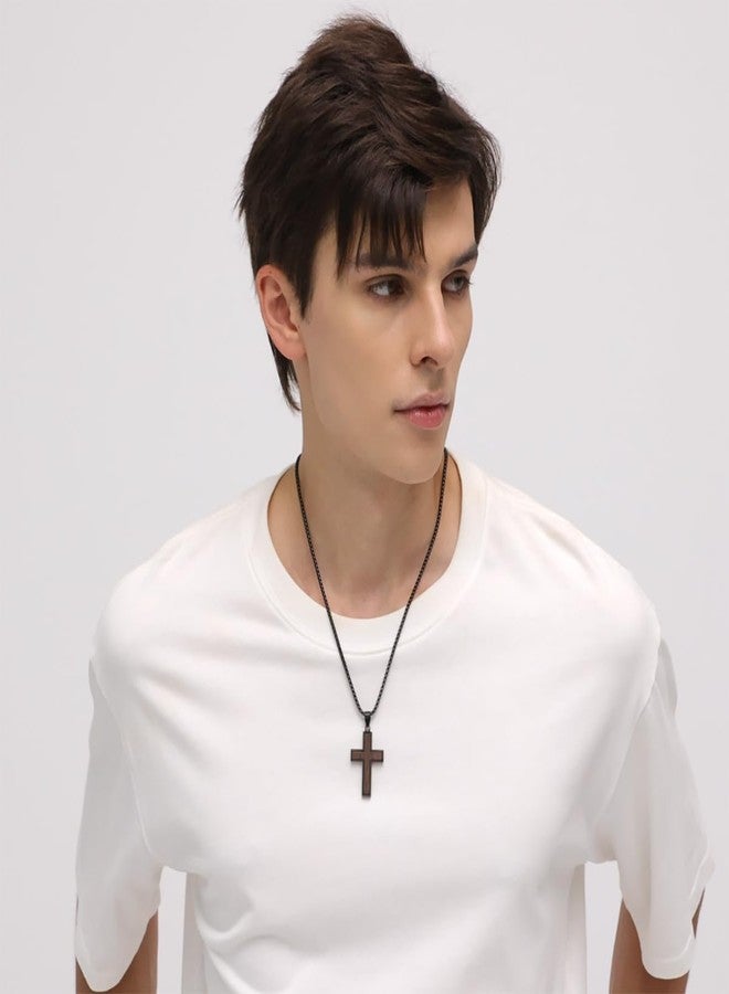 REVEMCN Wooden Cross Necklace for Men Boys - Black Walnut & Stainless Steel Christian Wood Crucifix Pendant with 18-24" Rolo Chain, Inspirational Jewelry Graduation Birthday Gift for Teen Boy Son Dad (A - Black Walnut, 22+2) - Image 5