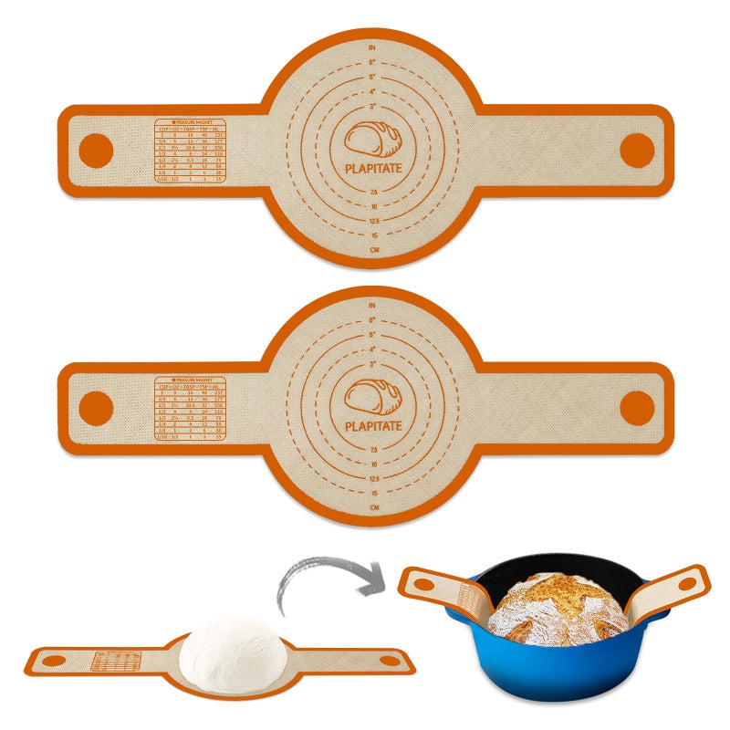 PLAPITATE Silicone Bread Sling for Dutch Oven Liner, Non Stick 2 PCS, Easy Clean Reusable Silicone Baking Mat with Long Handles, Easy to Transfer Sourdough Bread, Orange - Image 1