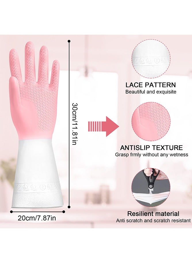 Fasola 1 Pairs Rubber Dishwashing Cleaning Gloves - Waterproof, Reusable Long Kitchen Gloves, Latex-Free Household Gloves for Laundry, Cleaning, Working, Gardening(Pink, M) - Image 2