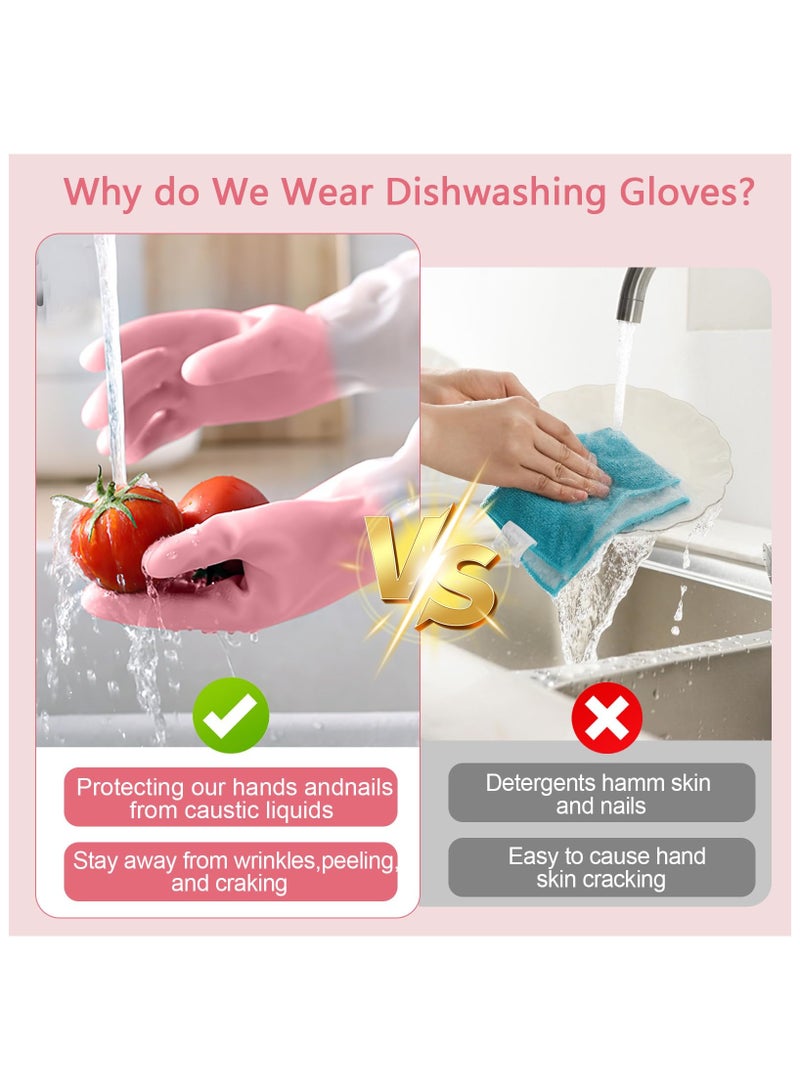 Fasola 1 Pairs Rubber Dishwashing Cleaning Gloves - Waterproof, Reusable Long Kitchen Gloves, Latex-Free Household Gloves for Laundry, Cleaning, Working, Gardening(Pink, M) - Image 3