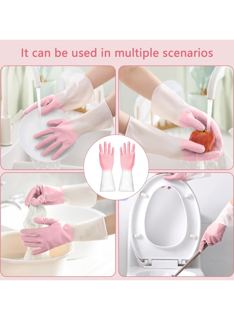 Fasola 1 Pairs Rubber Dishwashing Cleaning Gloves - Waterproof, Reusable Long Kitchen Gloves, Latex-Free Household Gloves for Laundry, Cleaning, Working, Gardening(Pink, M) - Image 4