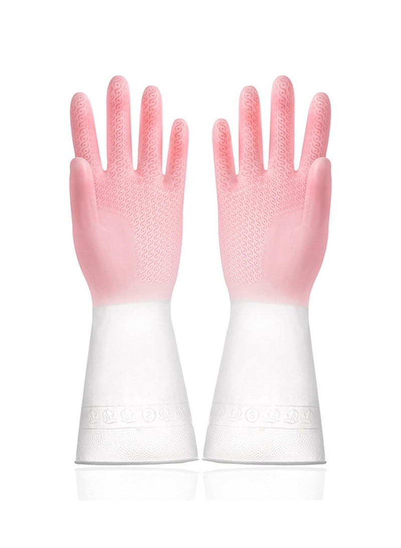 Fasola 1 Pairs Rubber Dishwashing Cleaning Gloves - Waterproof, Reusable Long Kitchen Gloves, Latex-Free Household Gloves for Laundry, Cleaning, Working, Gardening(Pink, M) - Image 5