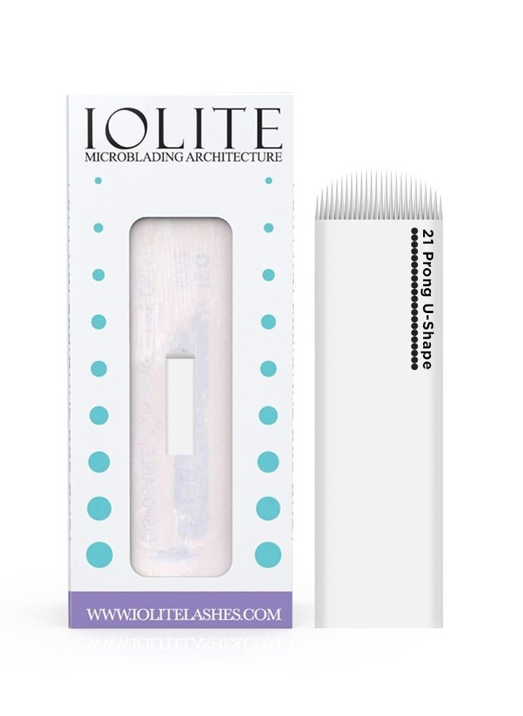IOLITE Microblading Needles 21 prong U Shape Needle SPMU Needles Size 18mm one time use disposable blade Sterile packaged 12pcs  - Image 1