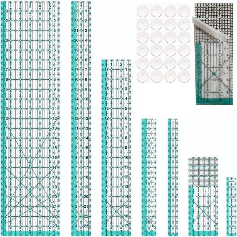 ZICALSO Quilting Rulers,7 Sewing Rulers Quilting Templates(6"x24",2"x24",3"x18",3"x8",1.5"x12",1"x12",1"x6"),Quilting Supplies Acrylic Rulers Fabric Cutting Ruler with Non-Slip Rings for Quilting and Sewing - Image 1