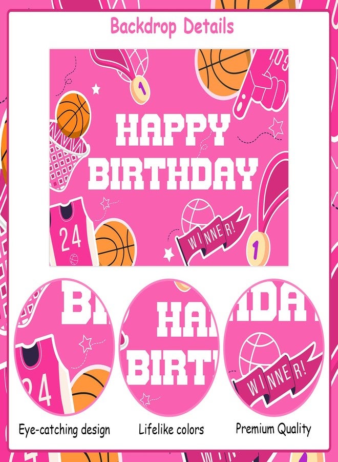 Balterever Pink Basketball Birthday Decorations for Girls Basketball Happy Birthday Banner Pink Basketball Backdrop Basketball Birthday Cupcake Toppers for Sport Theme Birthday Party Supplies - Image 5