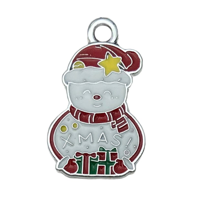White K Oil Drop Alloy Santa Christmas Tree DIY Earring Pendants Snowman 22x14mm-1.2g-19671