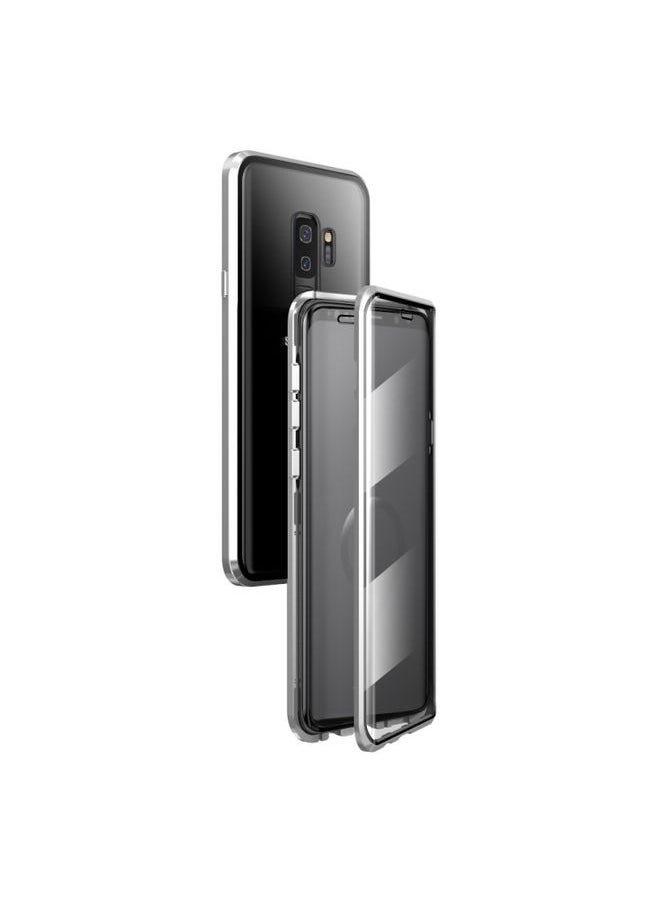 Generic Case Cover For Samsung Galaxy S9+ Magnetic Metal Frame Double-sided Tempered Glass Case Silver 
