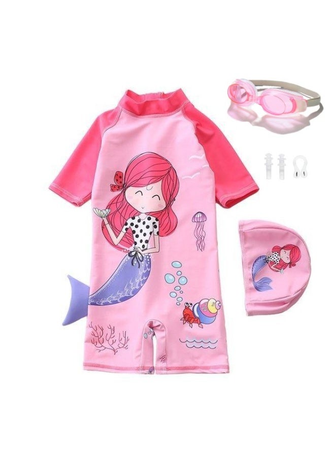 SISGL Children's Swimsuit For Girls Mermaid Design Short Sleeve With Cap One Piece Surfing Suit Baby Swimming Pool Girl Swimsuit - Image 1