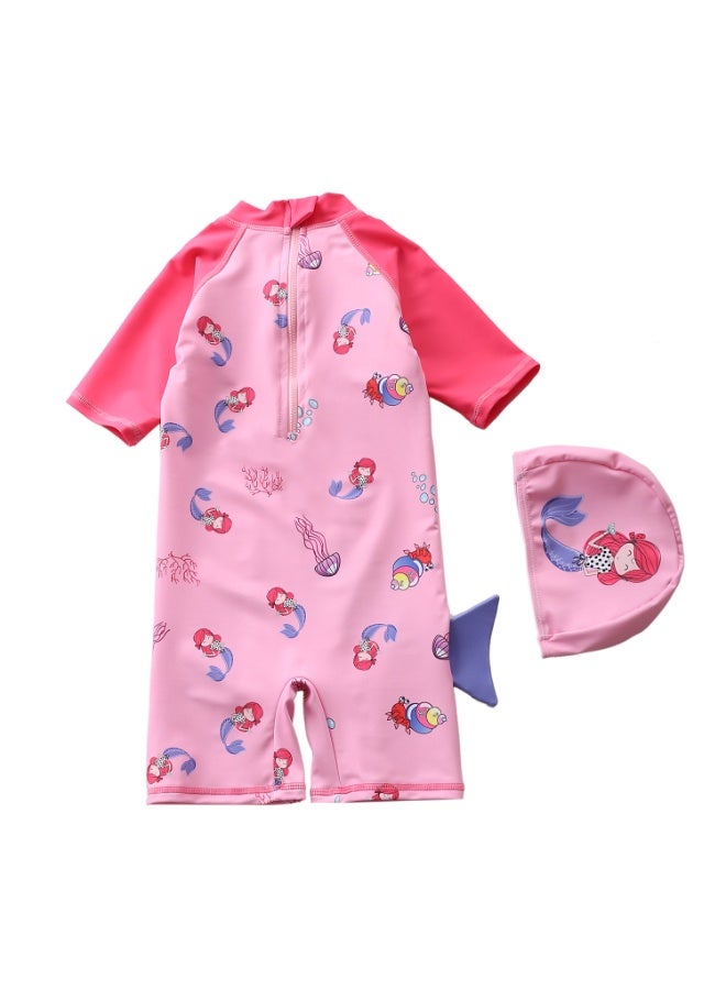 SISGL Children's Swimsuit For Girls Mermaid Design Short Sleeve With Cap One Piece Surfing Suit Baby Swimming Pool Girl Swimsuit - Image 2