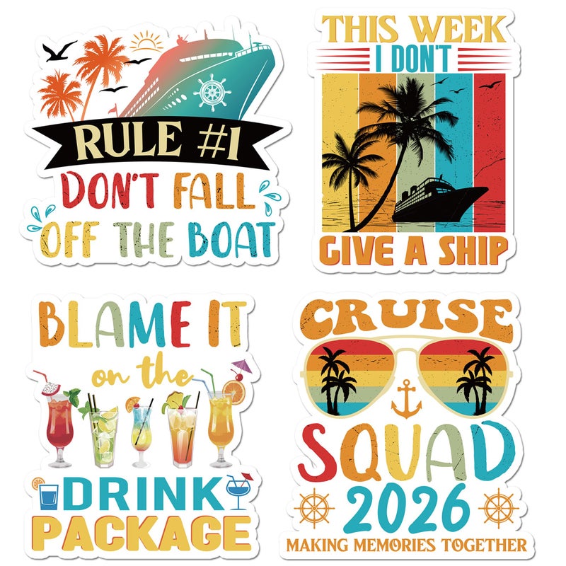 MENIFEND Cruise Door Decorations Magnetic, 4 Pcs Retro Funny Cruise Ship Door Magnets 2026, Fun Nautical Vacation Cabin Signs Fridge Magnets Decor - Image 1