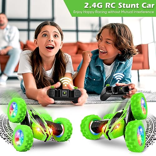 Qumcou Remote Control Car for Boys 47RC Cars Toys for Ages 57 24Ghz Fast DoubleSided 360Rotating Toy Cars with Headlights and Wheel Lights Christmas Birthday Gifts for Boys Age 612 Green - Image 5