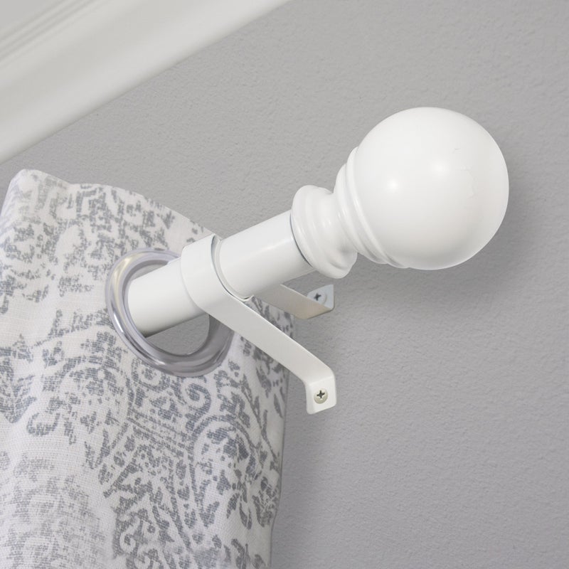 Decopolitan Ball Single Telescoping Drapery Rod Set, 36-72-Inches, White - Image 3