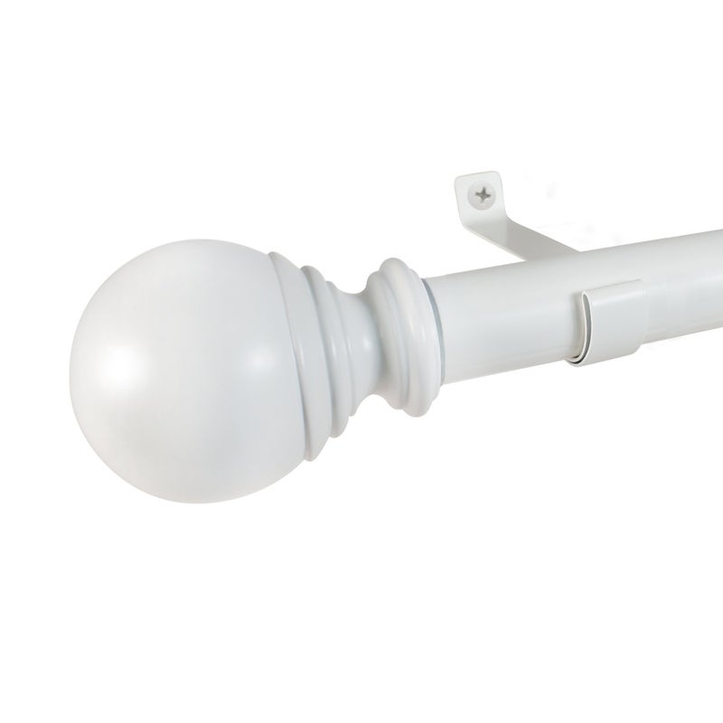 Decopolitan Ball Single Telescoping Drapery Rod Set, 36-72-Inches, White - Image 2