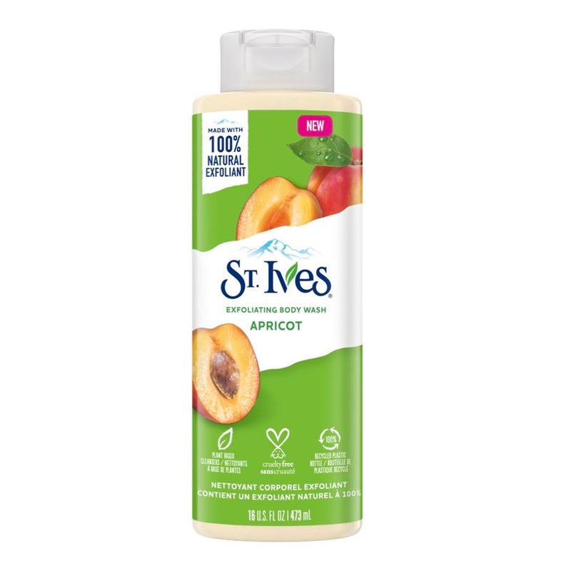 ST. Ives غسول الجسم/جل الاستحمام من سانت آيفز بمستخلصات المشمش المقشرة للنساء | 100% مستخلصات طبيعية | خالي من القسوة | خالي من البارابين | 473 مل، أبيض - Image 1