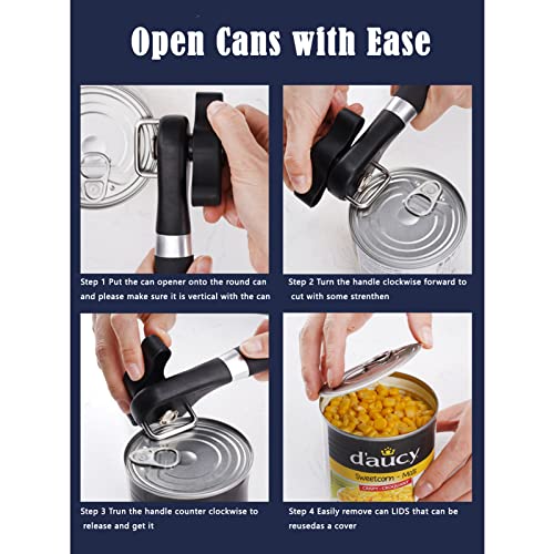 RICKUNCL Can Opener Smooth Edge Manual, Can Opener Handheld, No Sharp Edges, Easy Turn Knob & Comfortable Non-slip Handle, Safe Side Cut Can Opener for Seniors - Image 4