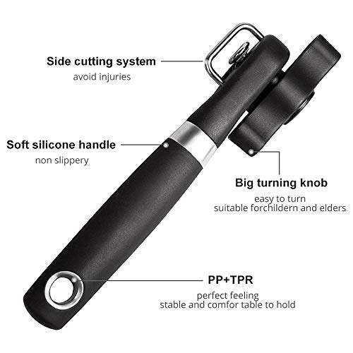 RICKUNCL Can Opener Smooth Edge Manual, Can Opener Handheld, No Sharp Edges, Easy Turn Knob & Comfortable Non-slip Handle, Safe Side Cut Can Opener for Seniors - Image 3