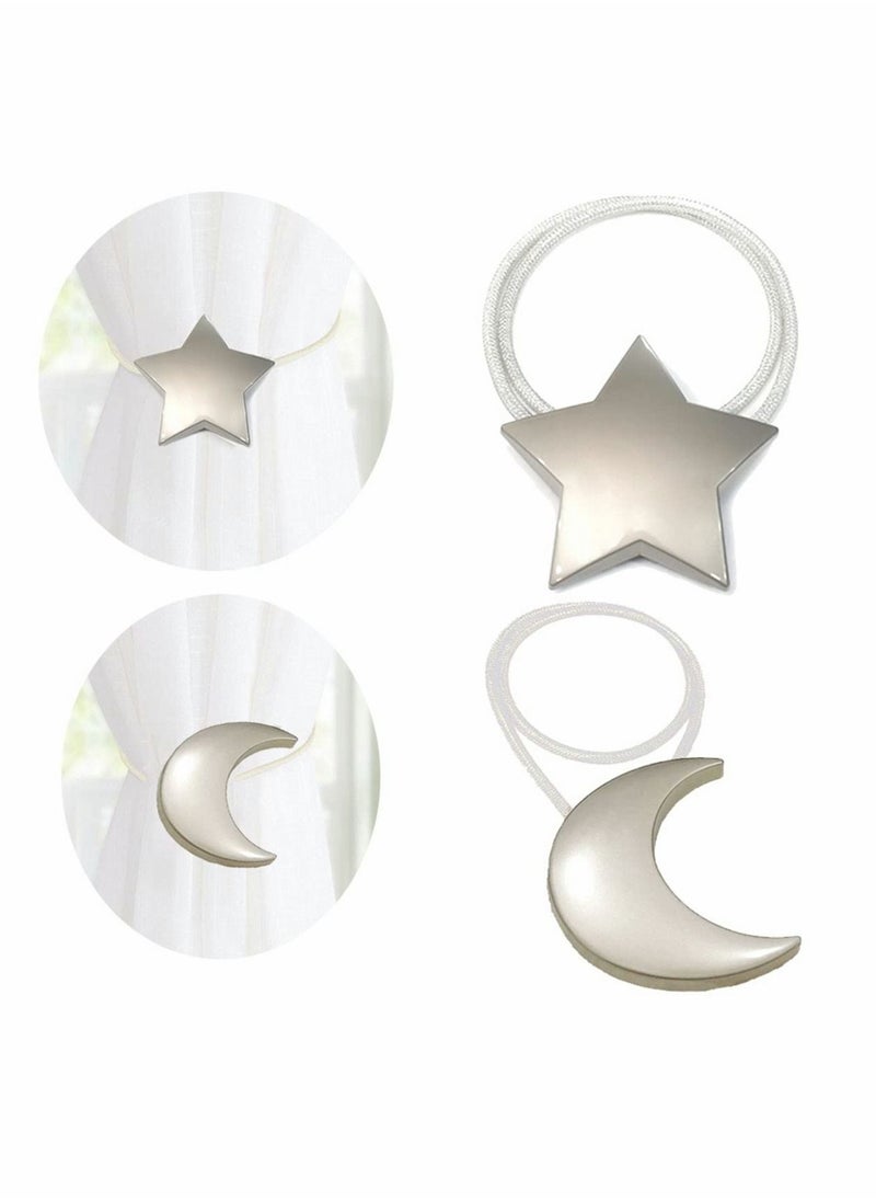 Excefore - Magnetic Curtain Tiebacks Curtain Clips Rope Holdbacks Moon and Star Shape Window Curtain Tie Backs for Home Office art Decorative Drapes 1 Pair - Image 1