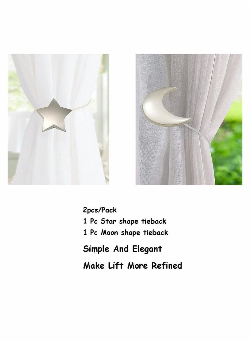 Excefore - Magnetic Curtain Tiebacks Curtain Clips Rope Holdbacks Moon and Star Shape Window Curtain Tie Backs for Home Office art Decorative Drapes 1 Pair - Image 1