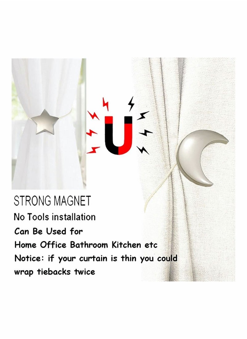 Excefore - Magnetic Curtain Tiebacks Curtain Clips Rope Holdbacks Moon and Star Shape Window Curtain Tie Backs for Home Office art Decorative Drapes 1 Pair - Image 1