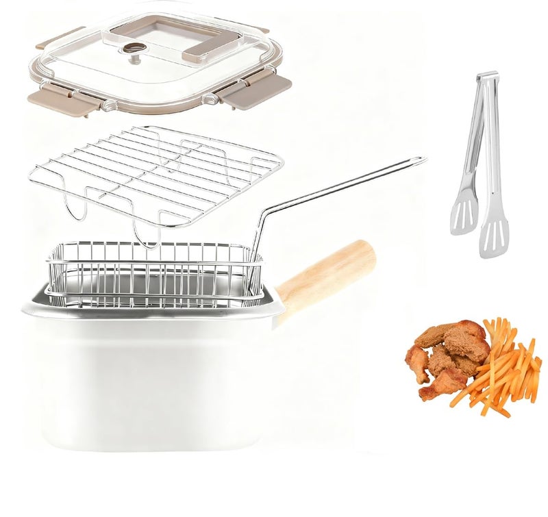 BSDLZCH Stainless Steel Deep Fryer, Square Frying Pot with Basket and Lid Portable Deep Frying Pan with Handle Oil Strainer Pot Multifunctional Deep Fryer for Frying Fish Chicken and Fries - Image 1