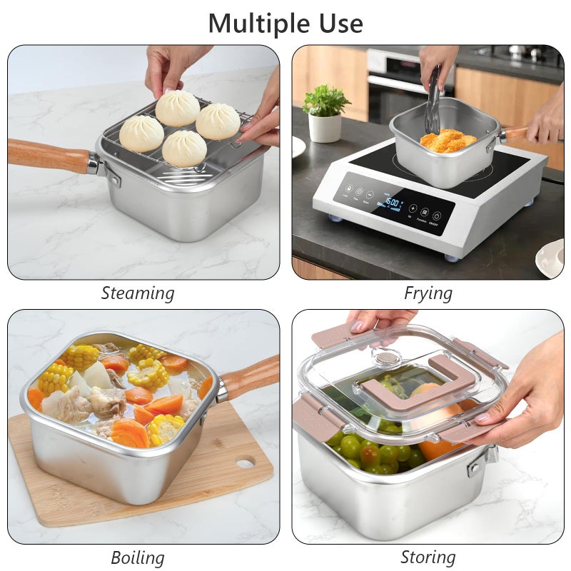 BSDLZCH Stainless Steel Deep Fryer, Square Frying Pot with Basket and Lid Portable Deep Frying Pan with Handle Oil Strainer Pot Multifunctional Deep Fryer for Frying Fish Chicken and Fries - Image 4