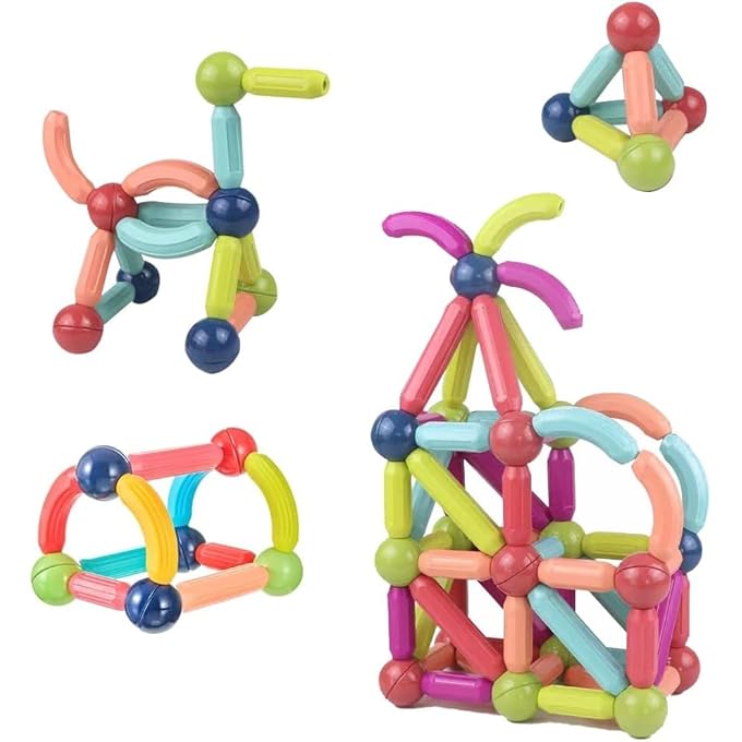 MAGNETIC STICKS AND BALLS SET  100 PIECES BUILDING TOYS FOR KIDS, 6-COLOR MAGNET RODS AND BALLS CONSTRUCTION BLOCKS, STEM EDUCATIONAL CREATIVE TOY FOR TODDLERS AND CHILDREN - Image 3