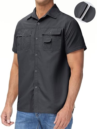 TACVASEN Men's Long Sleeve Tactical Shirts with Pocket Dry Fit Cooling Button Up Safari Shirts for Outdoor Work Hiking Gray, XL - Image 3