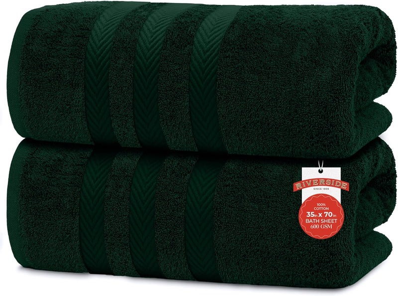 Riverside Pack of 2 Extra Large Bath Sheets 35 x 70 Inches - 100% Ring Spun Cotton Hotel Quality Oversized Bath Towels - Super Soft, Highly Absorbent & Quicker to Dry - Hunter Green - Image 1
