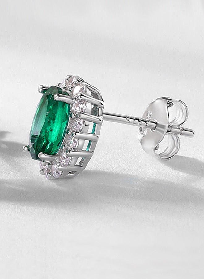 جيوان S925 الفضة البيضاوي قطع الزمرد أقراط ، الخيار المثالي للأزياء والمجوهرات الكلاسيكية للمرأة - Image 3