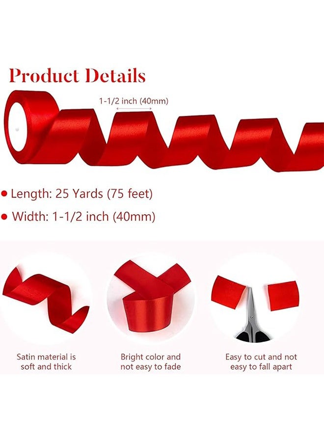 YJ Red Ribbon, 25 Yards of Solid Color Satin Ribbon, perfect for gift wrapping, wreath decoration, bow making, DIY crafts, sewing projects, and wedding parties. - Image 2