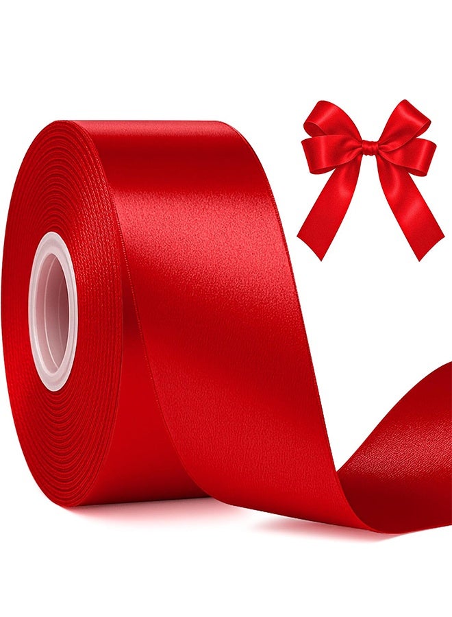 YJ Red Ribbon, 25 Yards of Solid Color Satin Ribbon, perfect for gift wrapping, wreath decoration, bow making, DIY crafts, sewing projects, and wedding parties. - Image 1