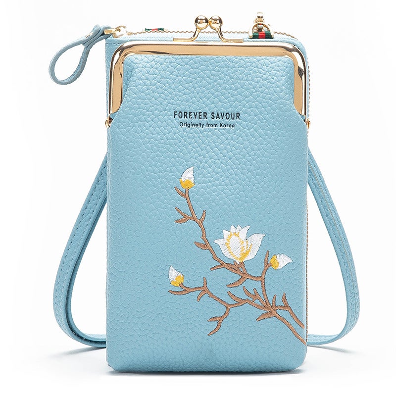 2024 Trendy Embroidered Mini Crossbody Phone Wallet for Women 5 in blue.  - Image 1